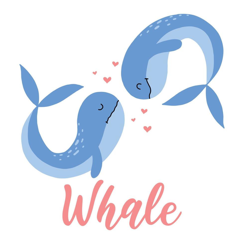 illustration enfantine dessinée à la main de deux baleines. deux baleines bleues mignonnes... illustration vectorielle. affiche pour pépinière ou impression pour vêtements. aime les baleines. vecteur