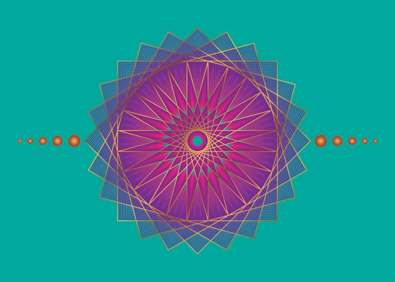 mandala de géométrie sacrée, icône de cercle méditatif or fleur pourpre, création de logo géométrique, roue religieuse mystique, concept de chakra indien, illustration vectorielle isolée sur fond vintage vecteur