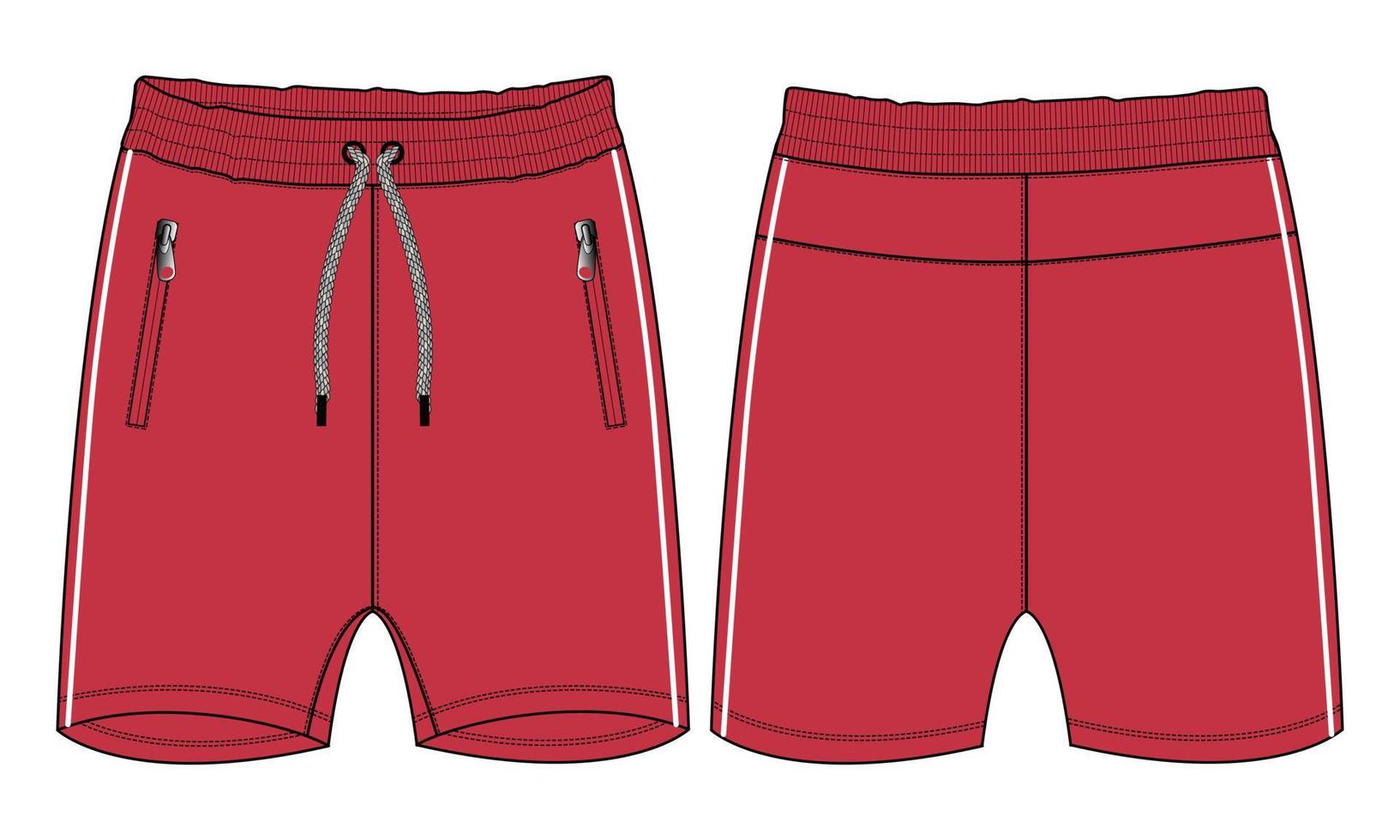 pantalon court croquis plat vector illustration modèle de couleur rouge isolé sur fond blanc.