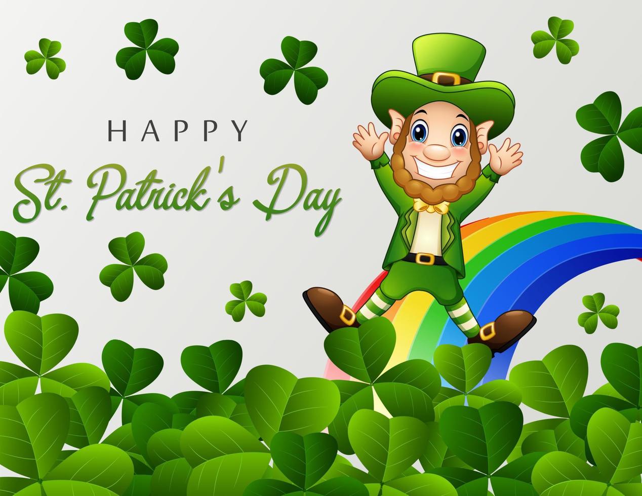 joyeux jour de la saint-patrick salutation avec un lutin et un arc-en-ciel vecteur