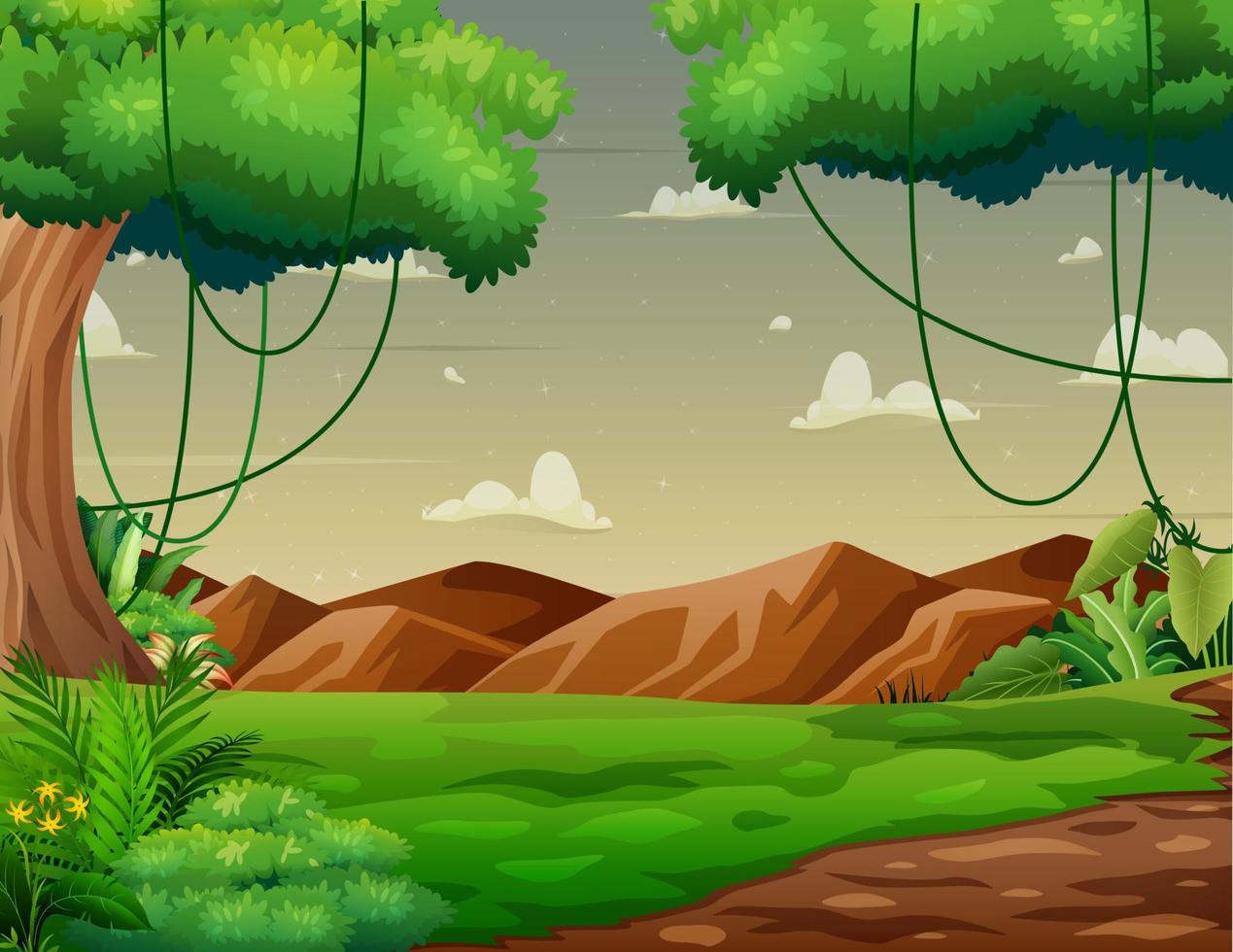 scène de fond avec une montagne et des arbres vecteur