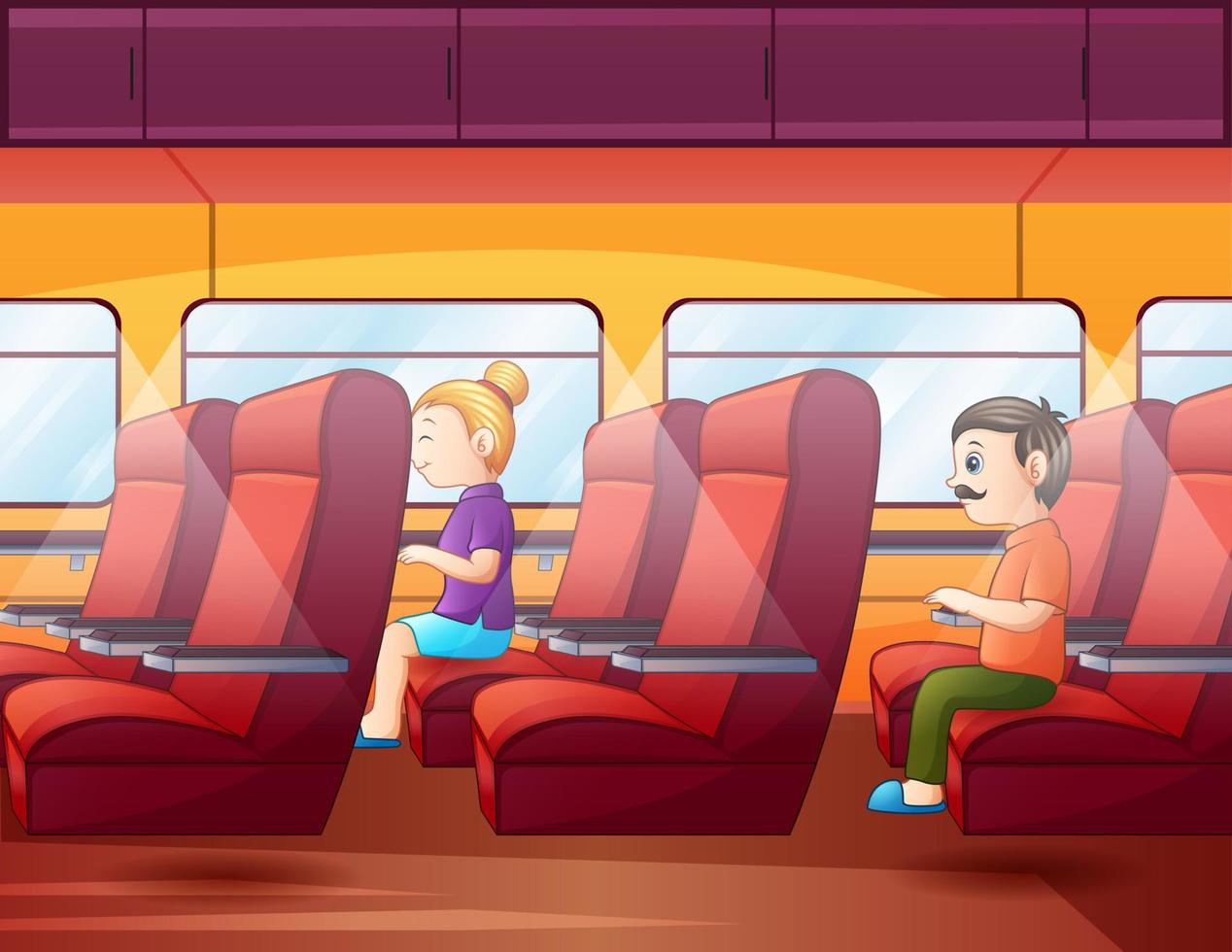 caricature d'un passager assis sur le siège du train vecteur