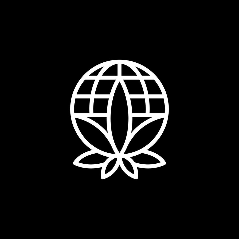 chanvre international. logo monoline, une combinaison du logo de la terre et du chanvre, la terre représente le mot international vecteur