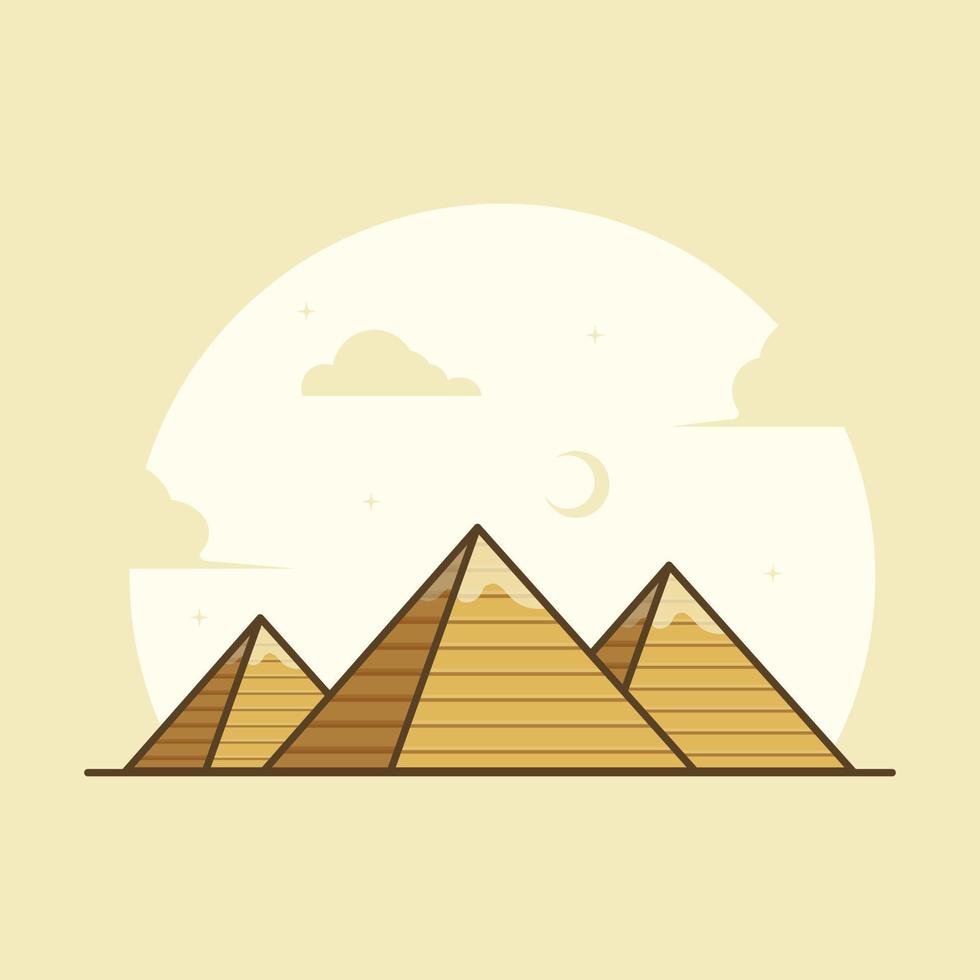 icône de dessin animé illustration plate pyramide égyptienne vecteur