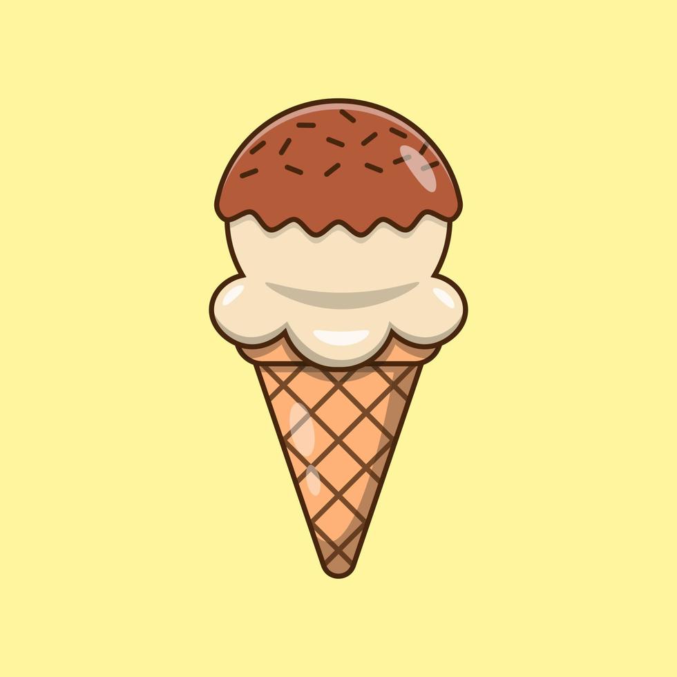 cornet de crème glacée avec illustration d'icône de dessin animé de garniture au chocolat vecteur