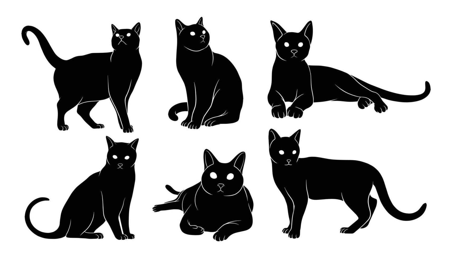 silhouette de chats dessinée à la main vecteur