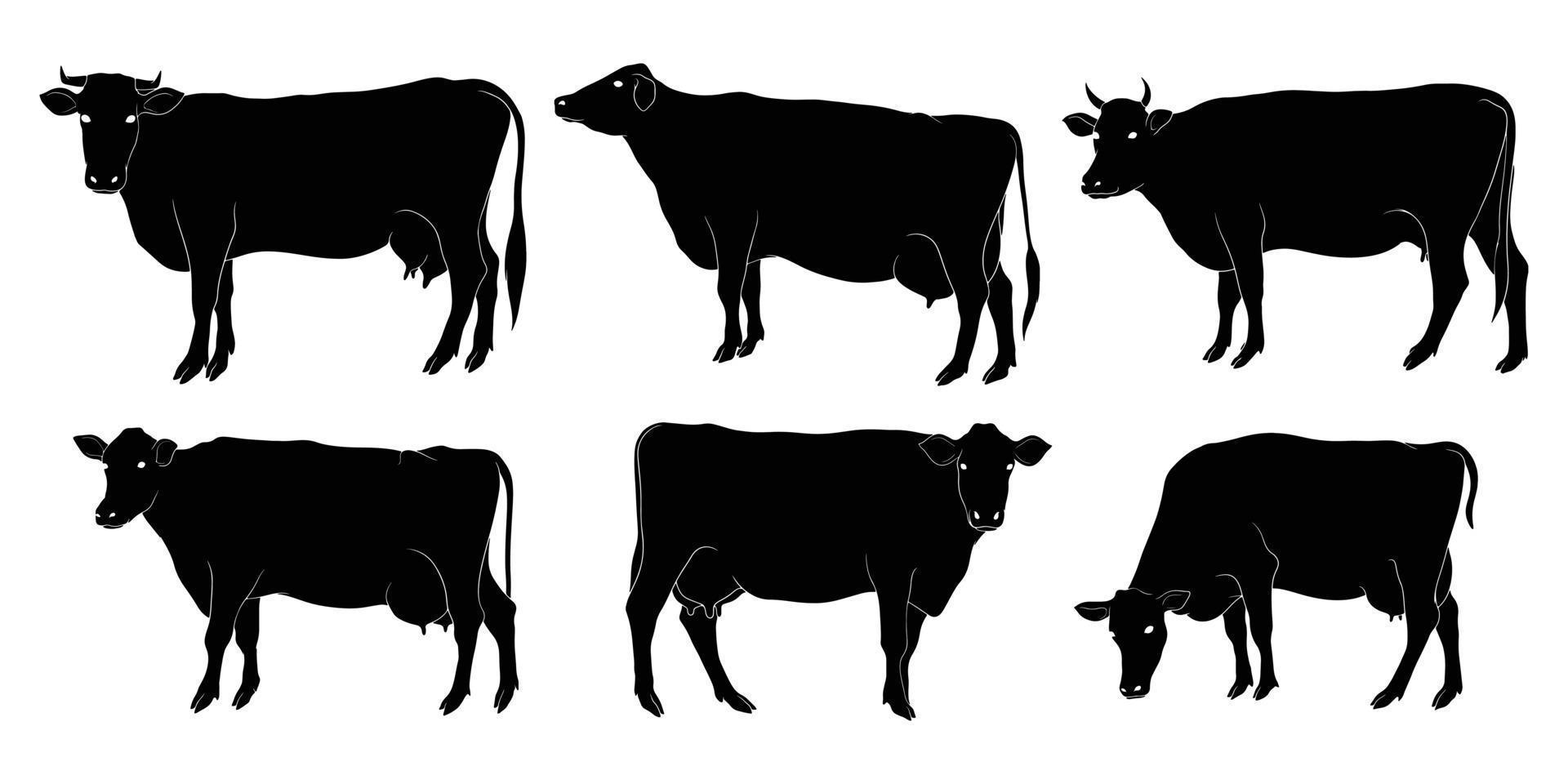 silhouette de vache dessinée à la main vecteur