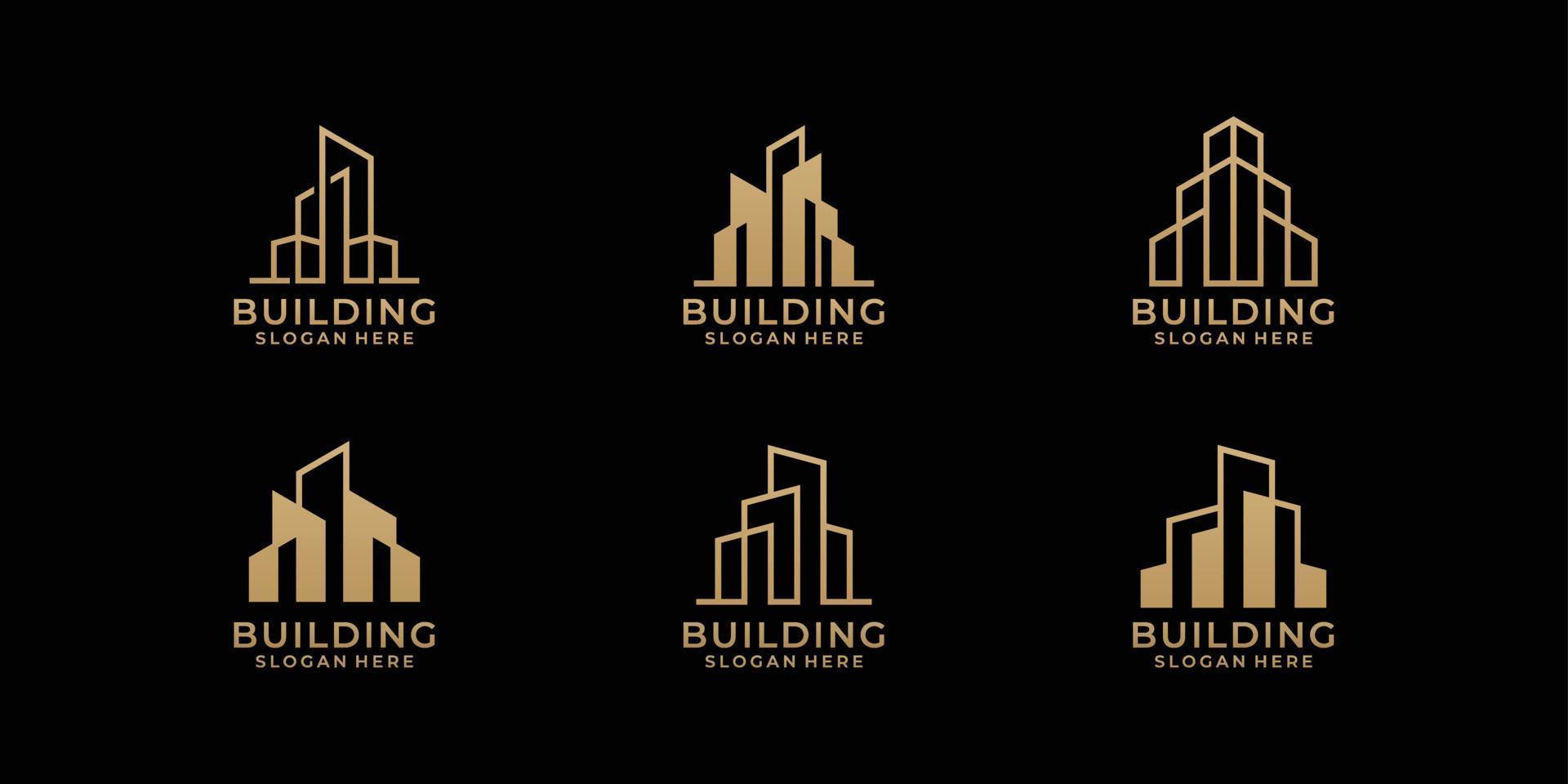 ensemble de conception de logo d'architecture dans le style d'art en ligne vecteur