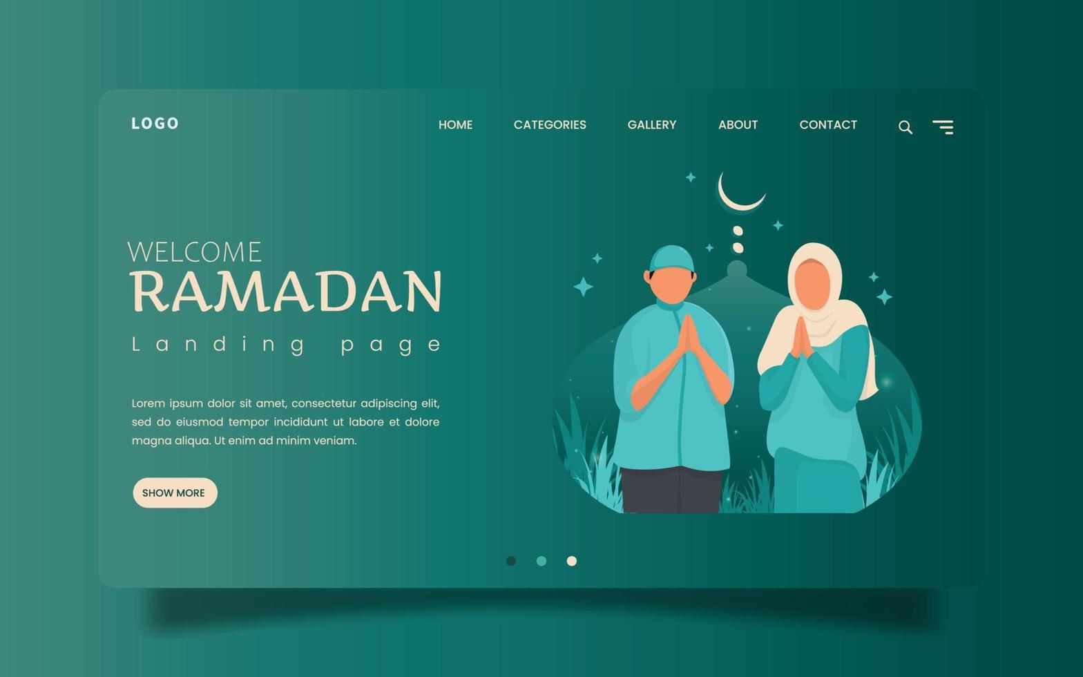 page de destination - illustration design plat vous souhaite un joyeux ramadan et eid mubarak. vecteur