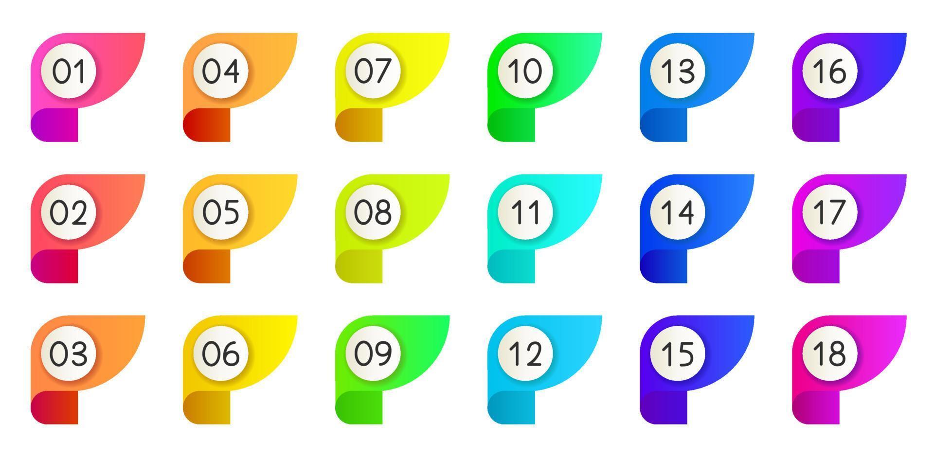 icônes de balle avec jeu de vecteurs de nombres. puces dégradées, isolées sur fond blanc. formes abstraites de rendu 3d avec des nombres. nombre de puces ensemble, marqueurs de gradient vectoriel. vecteur