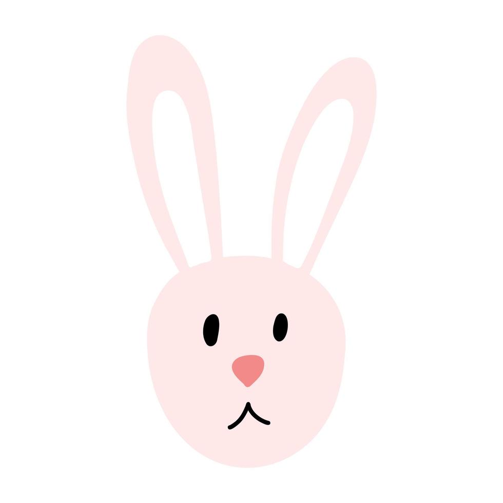 visage de lapin mignon dans un style plat de dessin animé isolé sur fond blanc. personnage de lapin de pâques pour impression, design pour enfants. illustration vectorielle de museau animal doux. vecteur