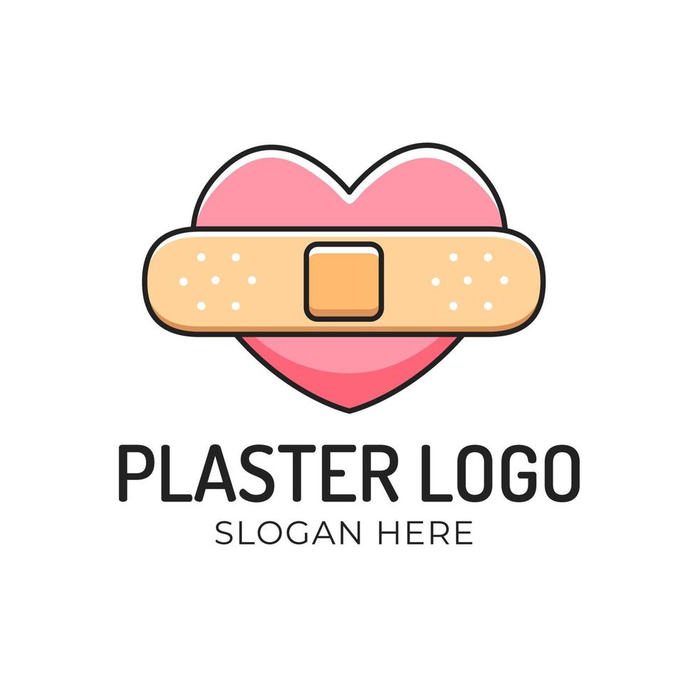 adorable logo en plâtre avec un coeur rose vecteur