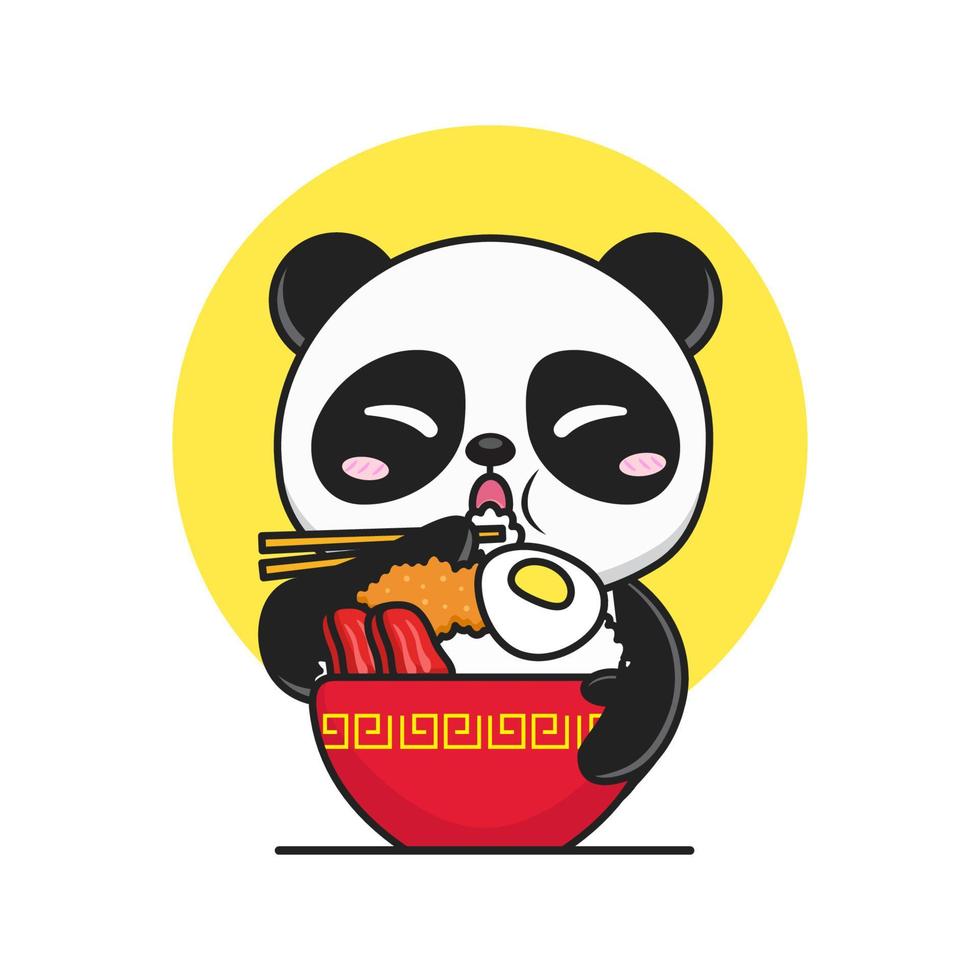 panda mignon mangeant du riz dans un bol rouge logo vecteur