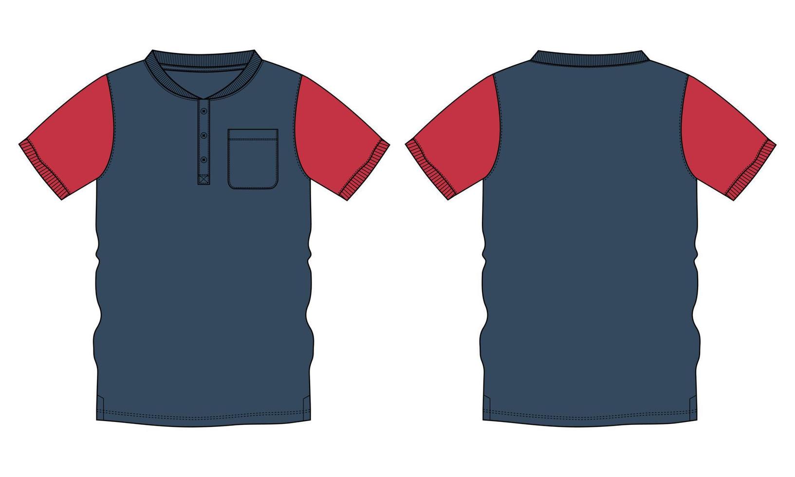modèle d'illustration vectorielle de t-shirt de couleur rouge et bleu marine à deux tons vues avant et arrière. vecteur