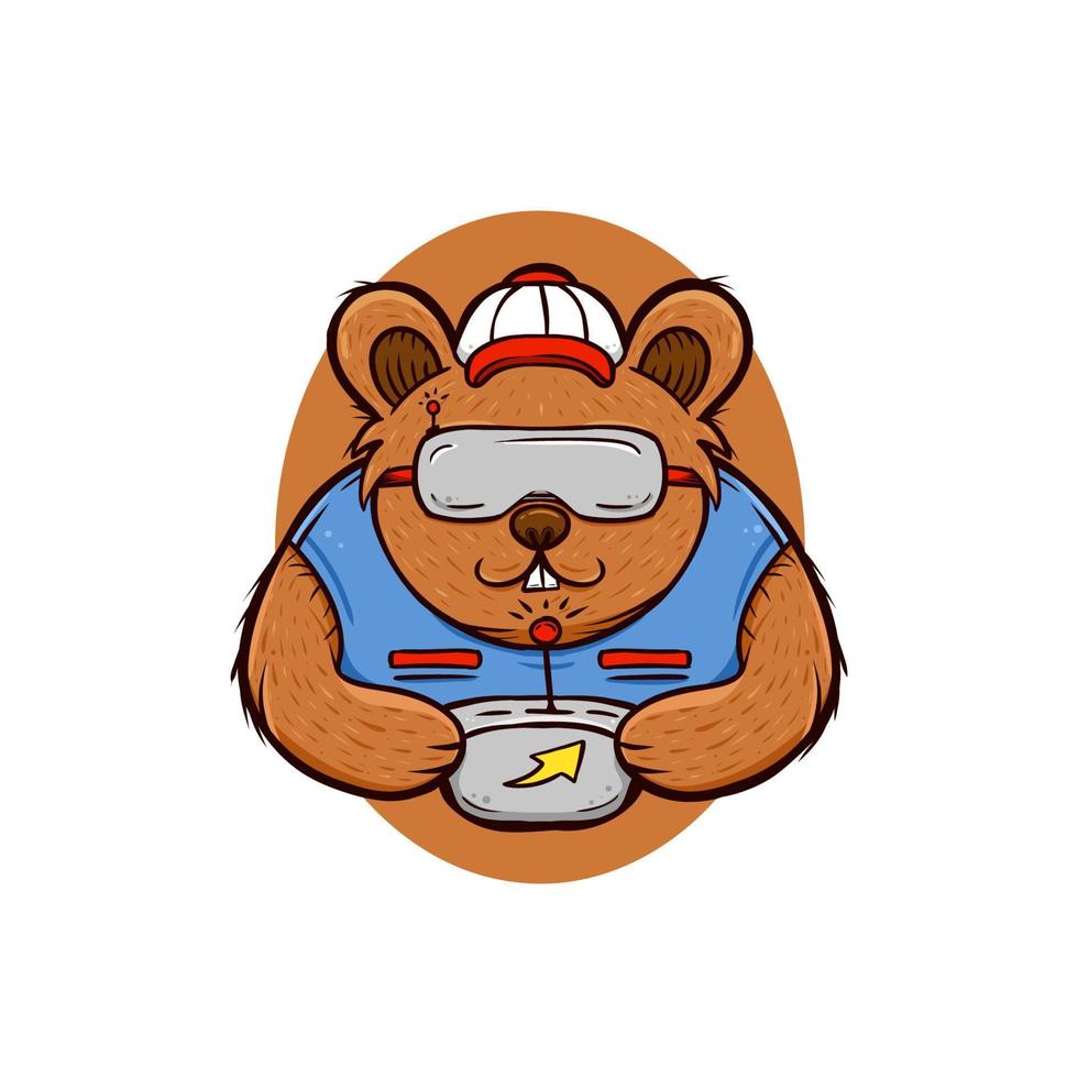 castor ours fpv drone pilote logo icône mascotte illustration animal mignon personnage de dessin animé vecteur