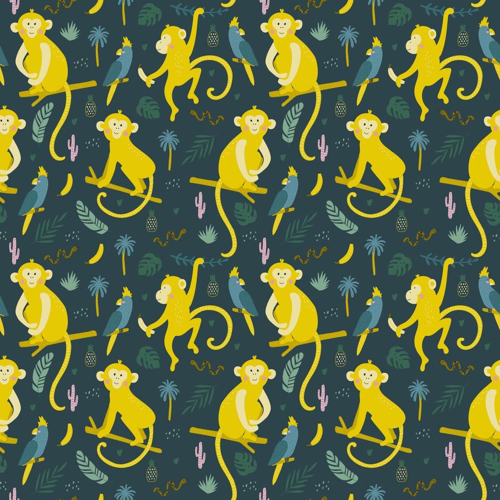 modèle sans couture avec singe. impression de tissu. illustration vectorielle. vecteur