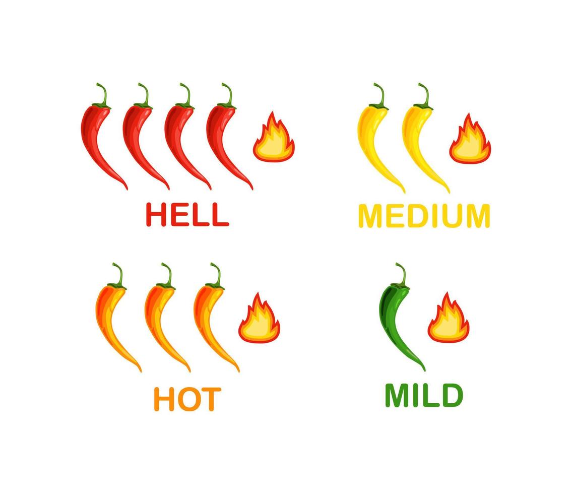 poivrons de niveau épicé de doux à extra chaud. ensemble de piments forts. ensemble de piments forts. icône. illustration vectorielle vecteur