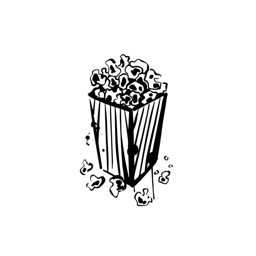 croquis de boîte de pop-corn sur fond blanc. nourriture pour regarder des films. griffonnage. illustration vectorielle dessinés à la main vecteur