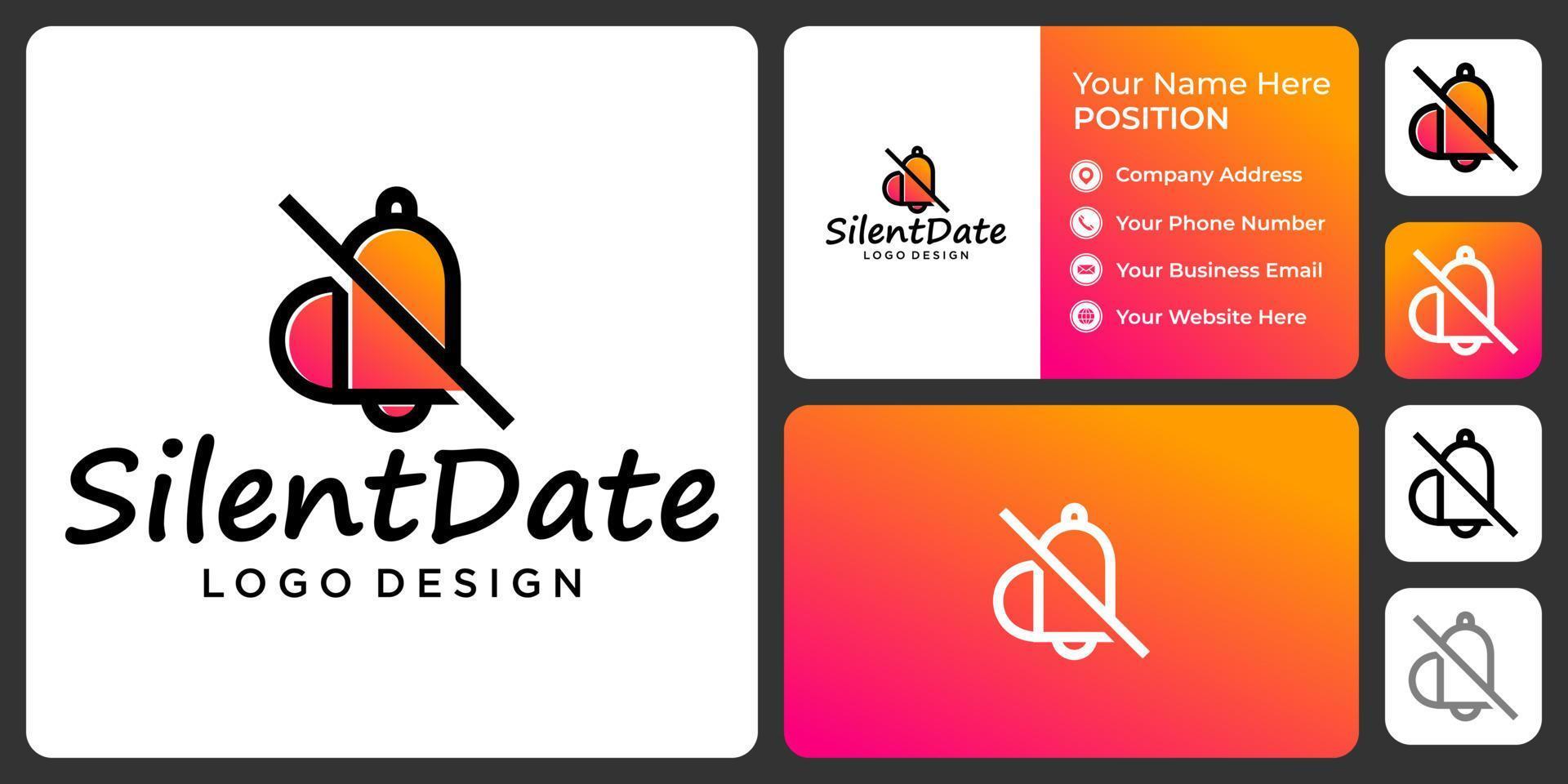 cloches silencieuses et création de logo d'amour avec modèle de carte de visite. vecteur