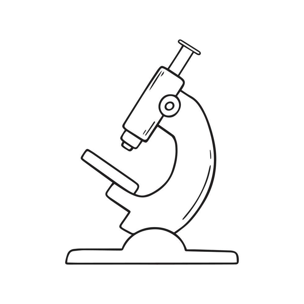 microscope dessiné à la main dans le style de croquis de doodle. illustration vectorielle isolée sur fond blanc. vecteur