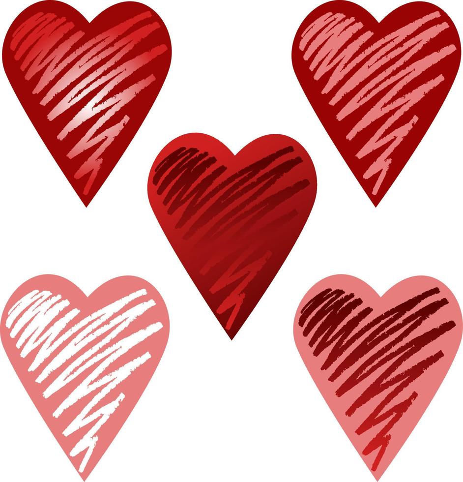 collection coeur rouge et blanc sur fond rose et rouge, dessiné à la main, isolé sur fond transparent. un élément de conception. illustration vectorielle vecteur
