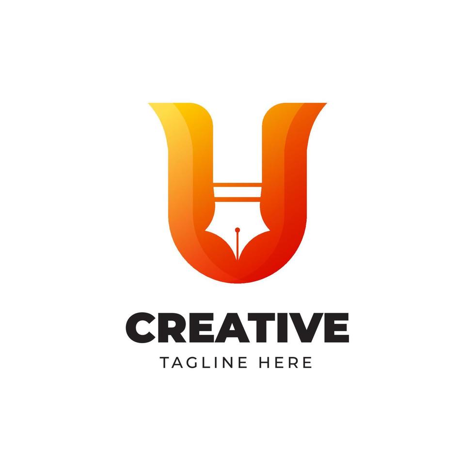 modèle de conception de logo créatif lettre u avec dégradé de forme de stylo coloré vecteur