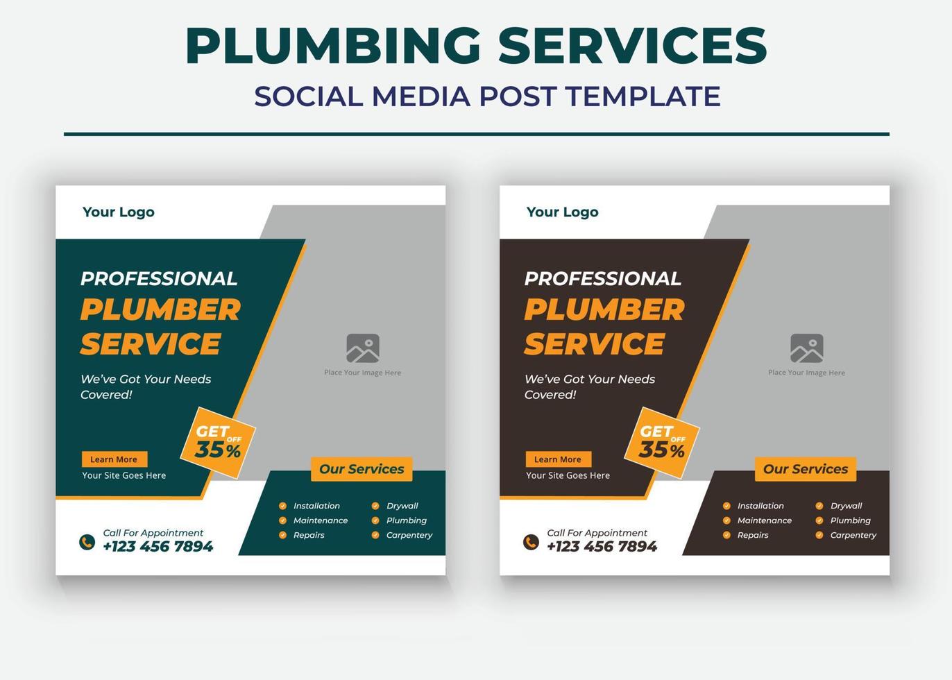 service de plombier professionnel, modèle de médias sociaux de service de plombier vecteur