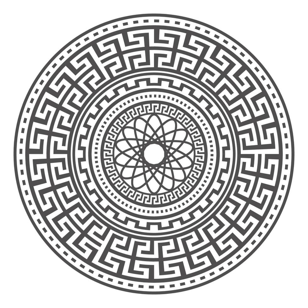 cercle conception de mandala grec. bordures de méandres ronds. motifs d'éléments de décoration. illustration vectorielle isolée sur fond blanc vecteur