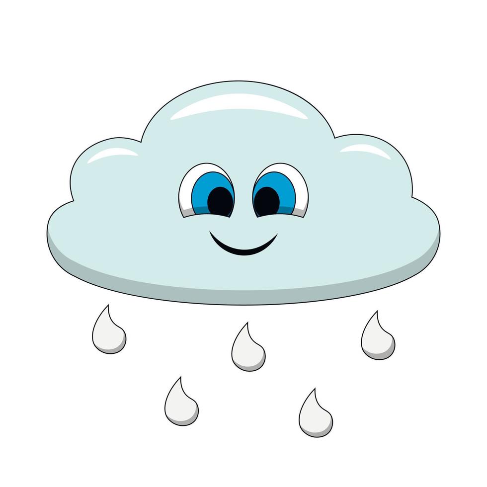 nuage de dessin animé mignon avec de la pluie. dessiner une illustration en couleur vecteur