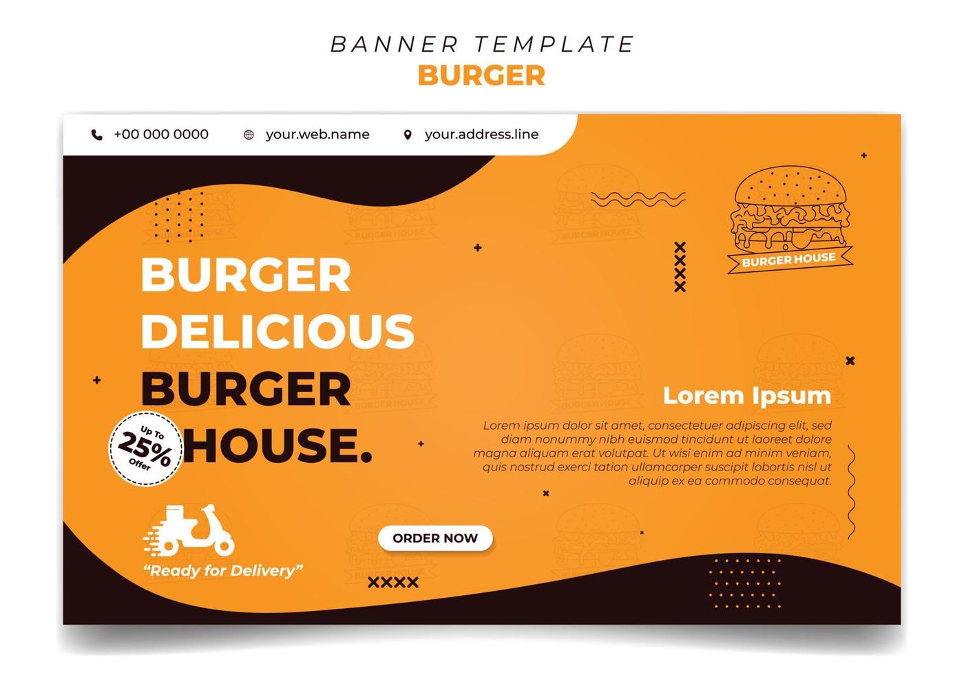 conception de modèle de bannière jaune pour la publicité de hamburger. modèle de bannière de médias sociaux avec une conception de vague simple. vecteur