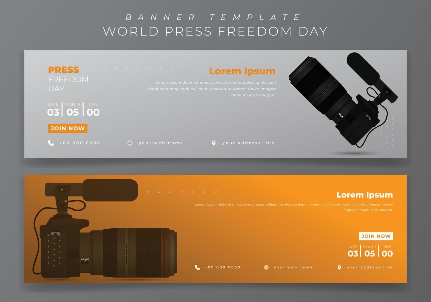 modèle de bannière web paysage pour la journée mondiale de la presse avec conception de caméra et de microphone vecteur