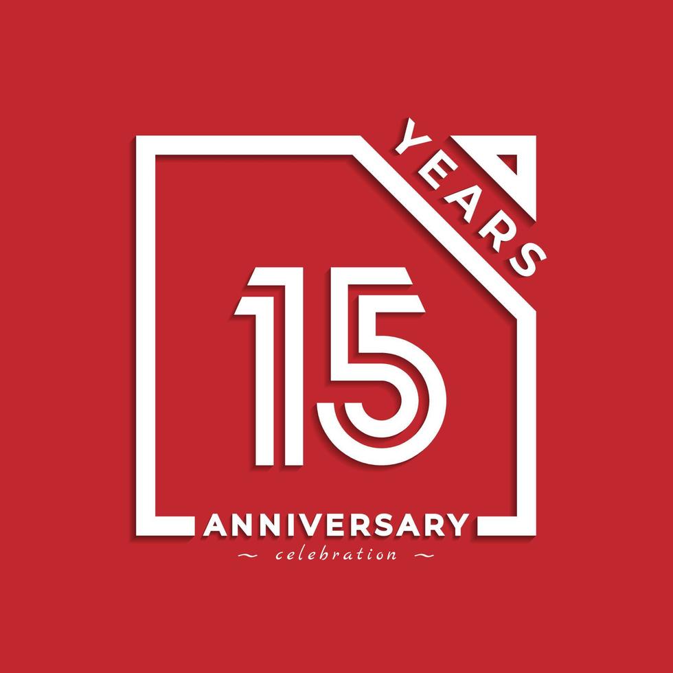Conception de style de logo de célébration d'anniversaire de 15 ans avec numéro lié dans un carré isolé sur fond rouge. joyeux anniversaire salutation célèbre illustration de conception d'événement vecteur