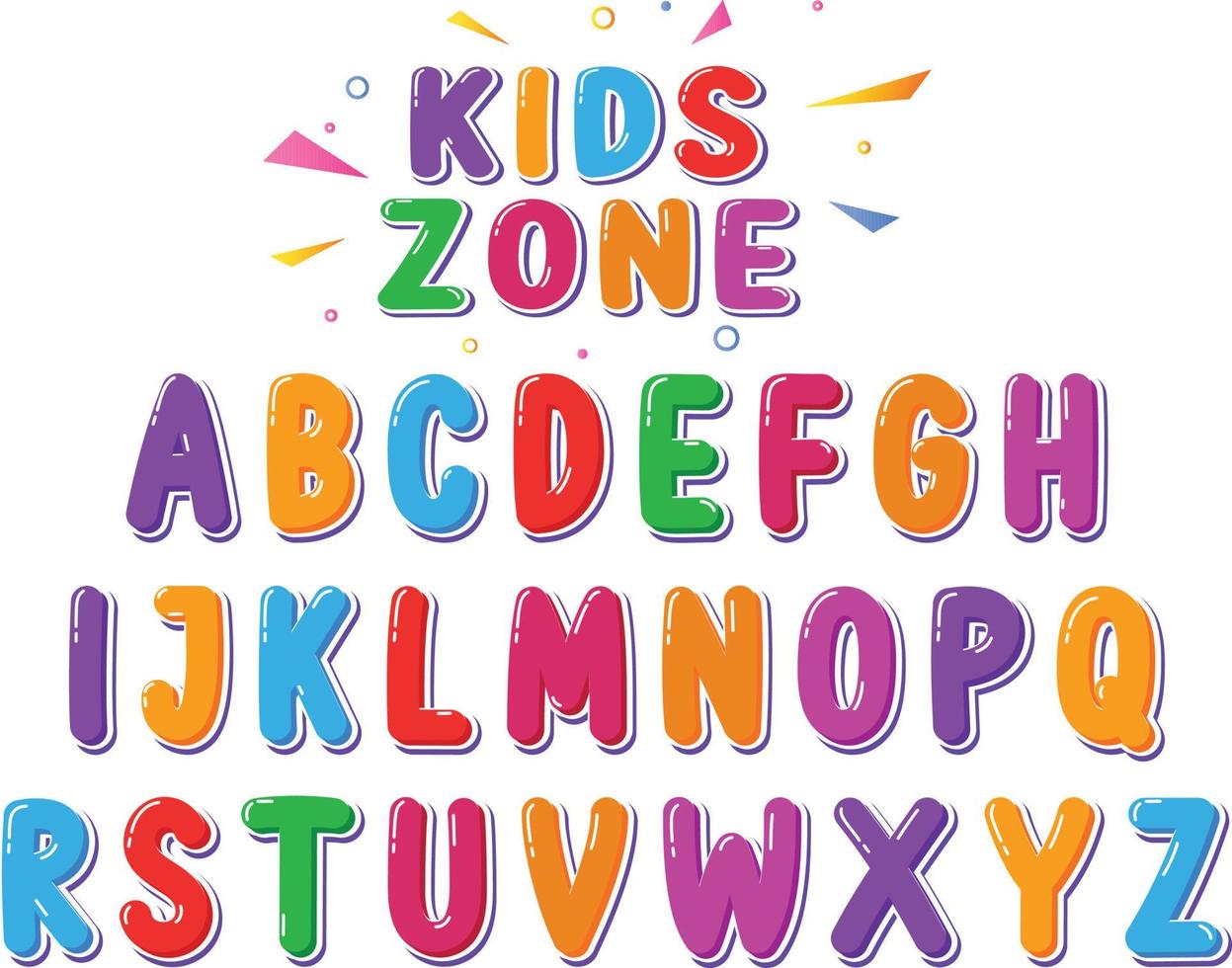 zone enfants polices colorées alphabets petit vecteur
