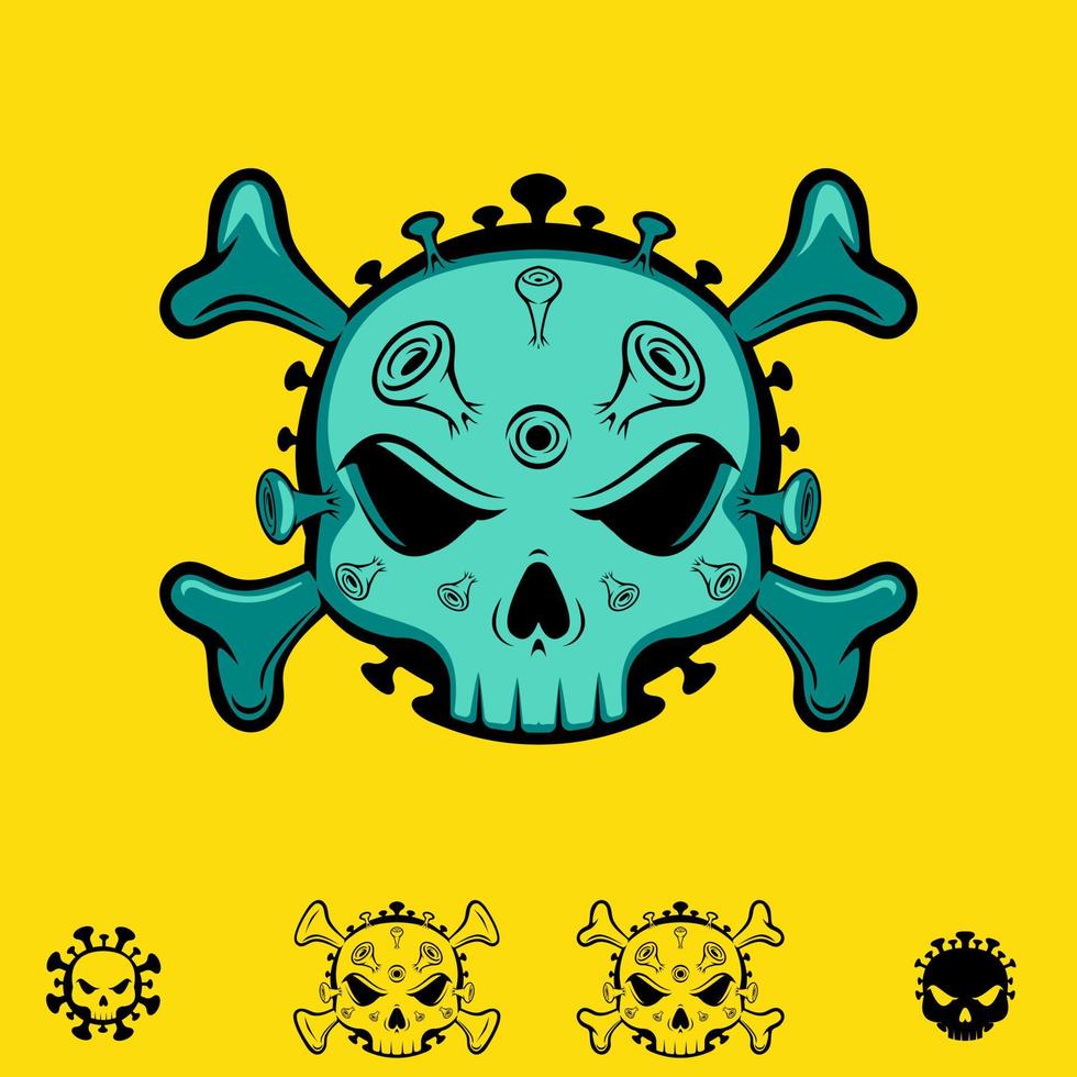 symbole de crâne de coronavirus pirate comme style. illustration vectorielle vecteur