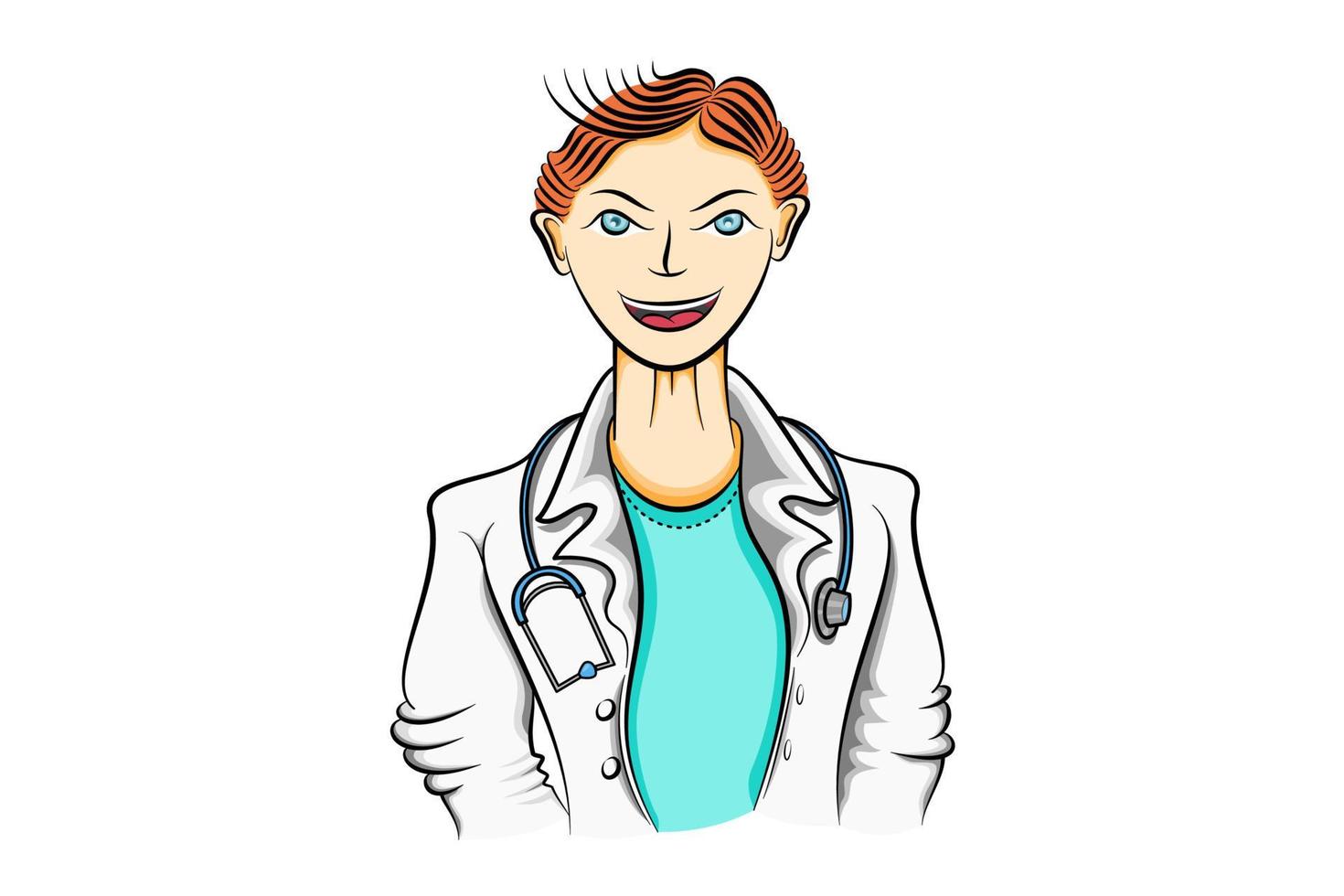 personnage de dessin animé médecin en uniforme avec stéthoscope sur fond isolé blanc vecteur