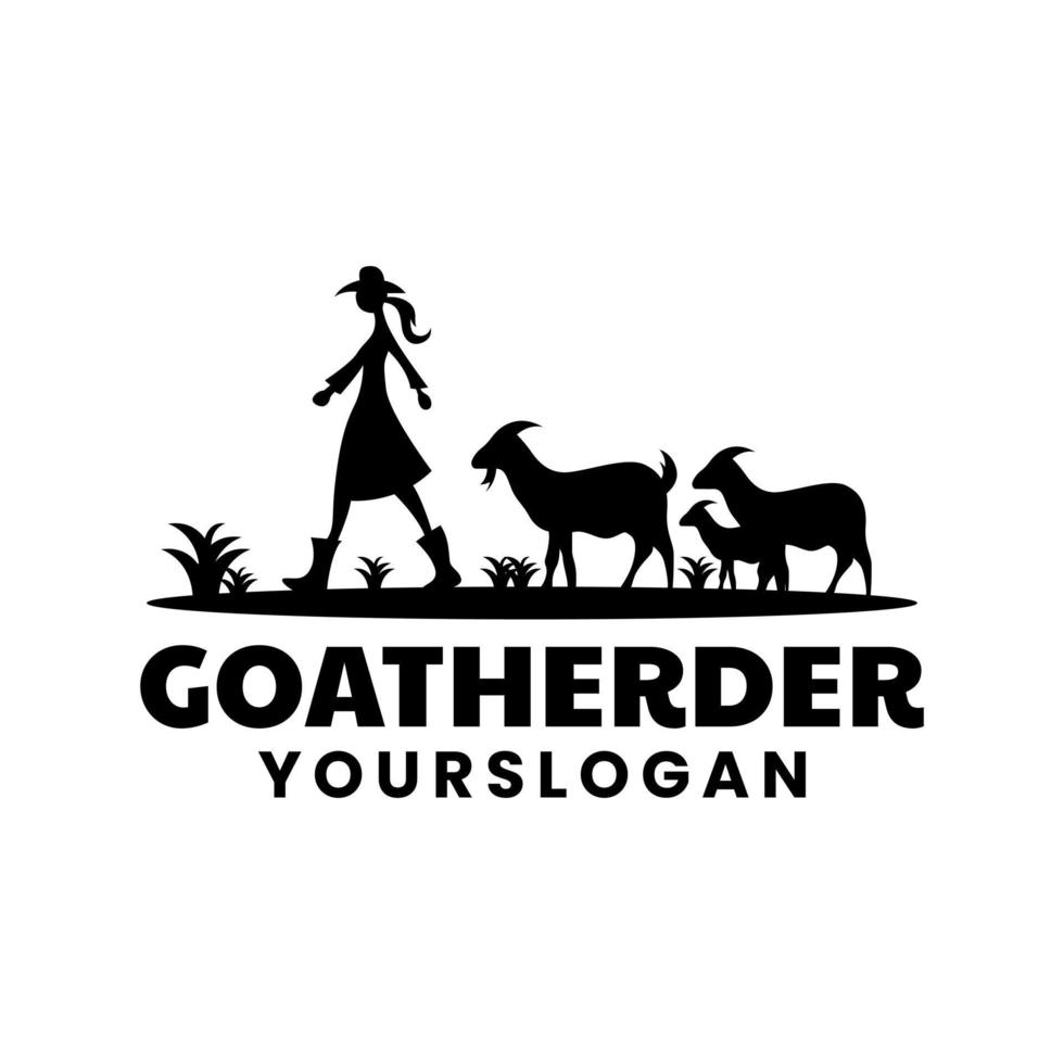 modèle de conception de logo de silhouette de berger de chèvre vecteur