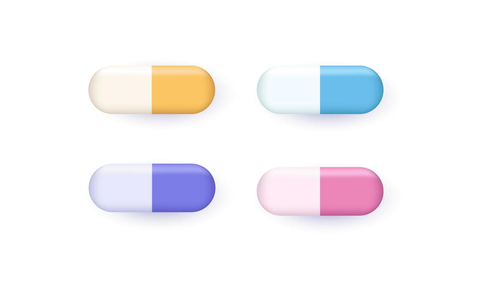 Capsules de comprimés de pilules médicales colorées réalistes 3d vecteur