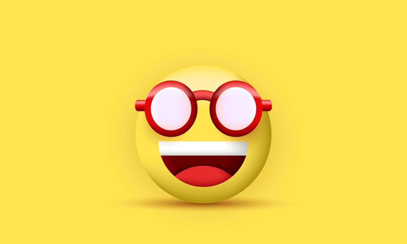 Émoticône souriante mignonne réaliste 3d portant des lunettes de soleil rouges isolées sur vecteur