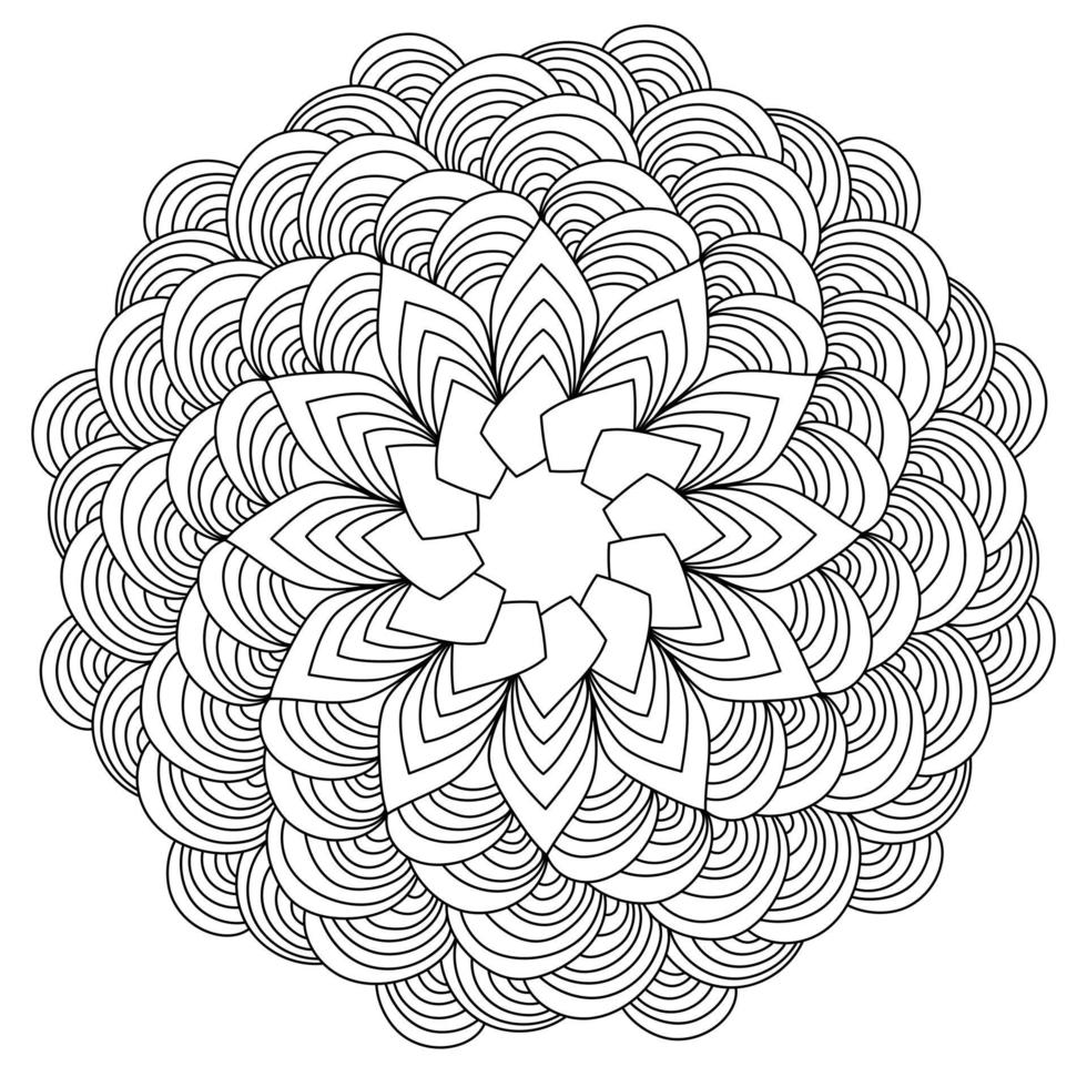 mandala de contour avec des arcs symétriques et des lignes ondulées, coloriage anti-stress avec des motifs ornés vecteur