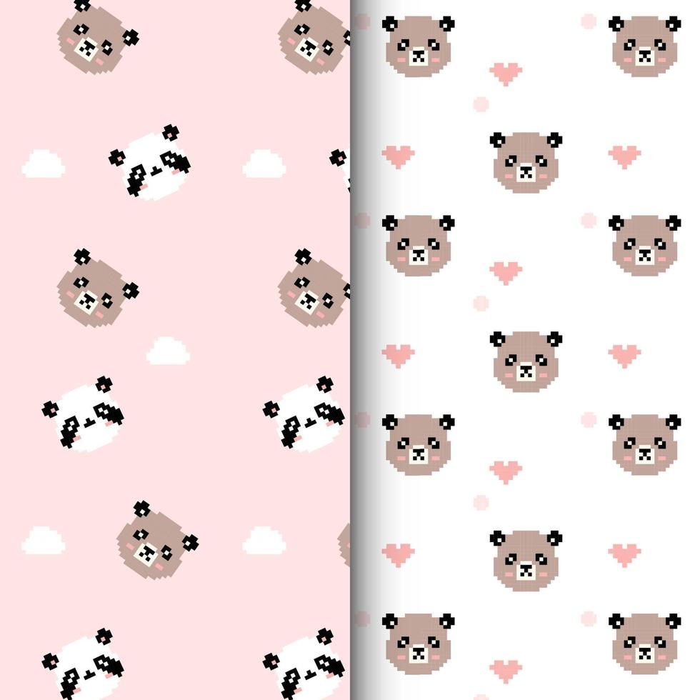 patron kawaii panda ours pixel art vecteur