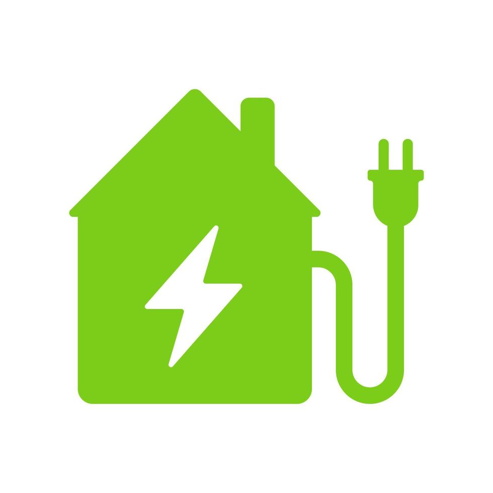 maison avec une icône de vecteur vert chargeur électrique sur fond blanc