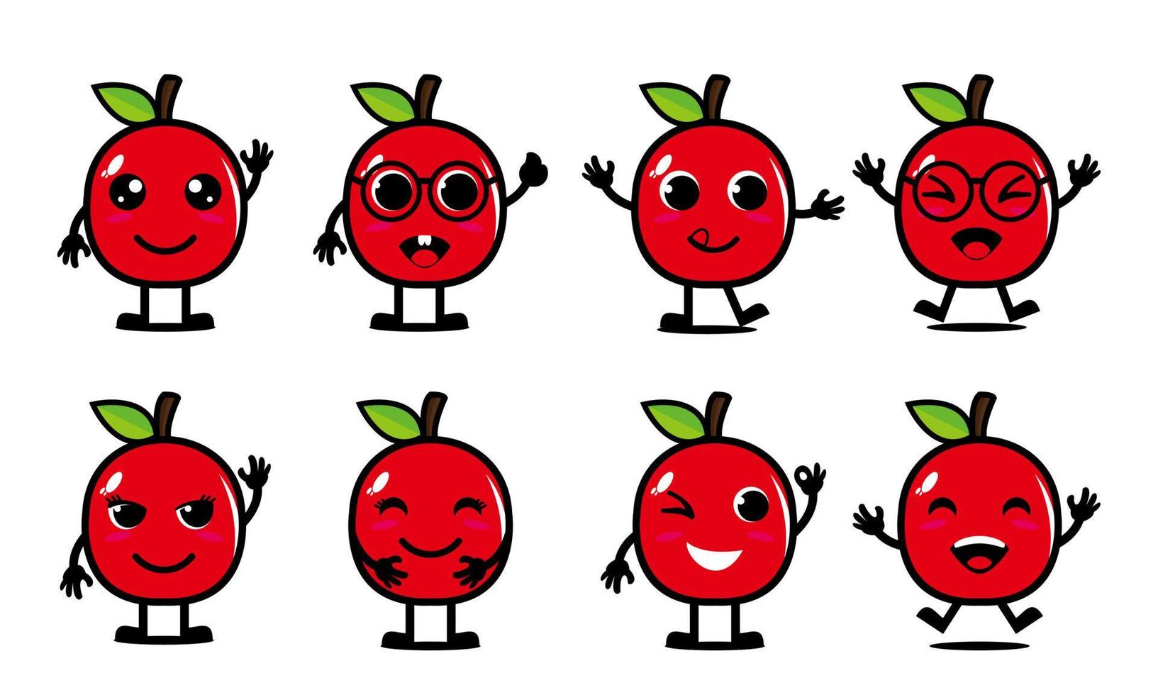 collection de jeu de pommes drôles souriantes mignonnes illustration de mascotte de personnage de dessin animé plat vecteur .isolé sur fond blanc