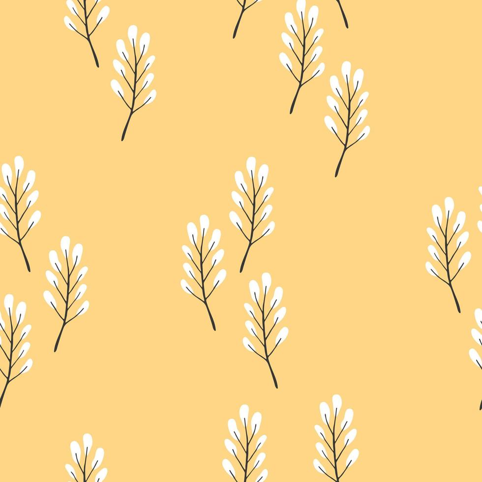 motif de printemps sans couture jaune avec des branches et des feuilles. impression vectorielle pour vêtements pour femmes, joli tissu pour bébé, papier peint. vecteur