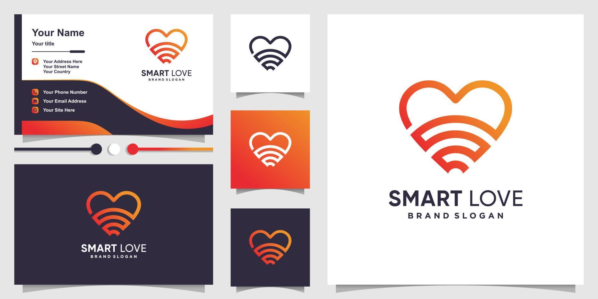 modèle de logo d'amour intelligent et conception de carte de visite avec vecteur premium de concept créatif