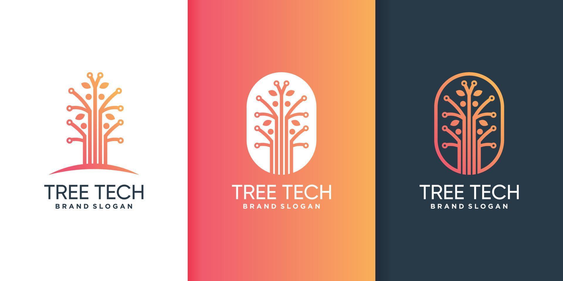 modèle de logo arbre avec vecteur premium concept technologique