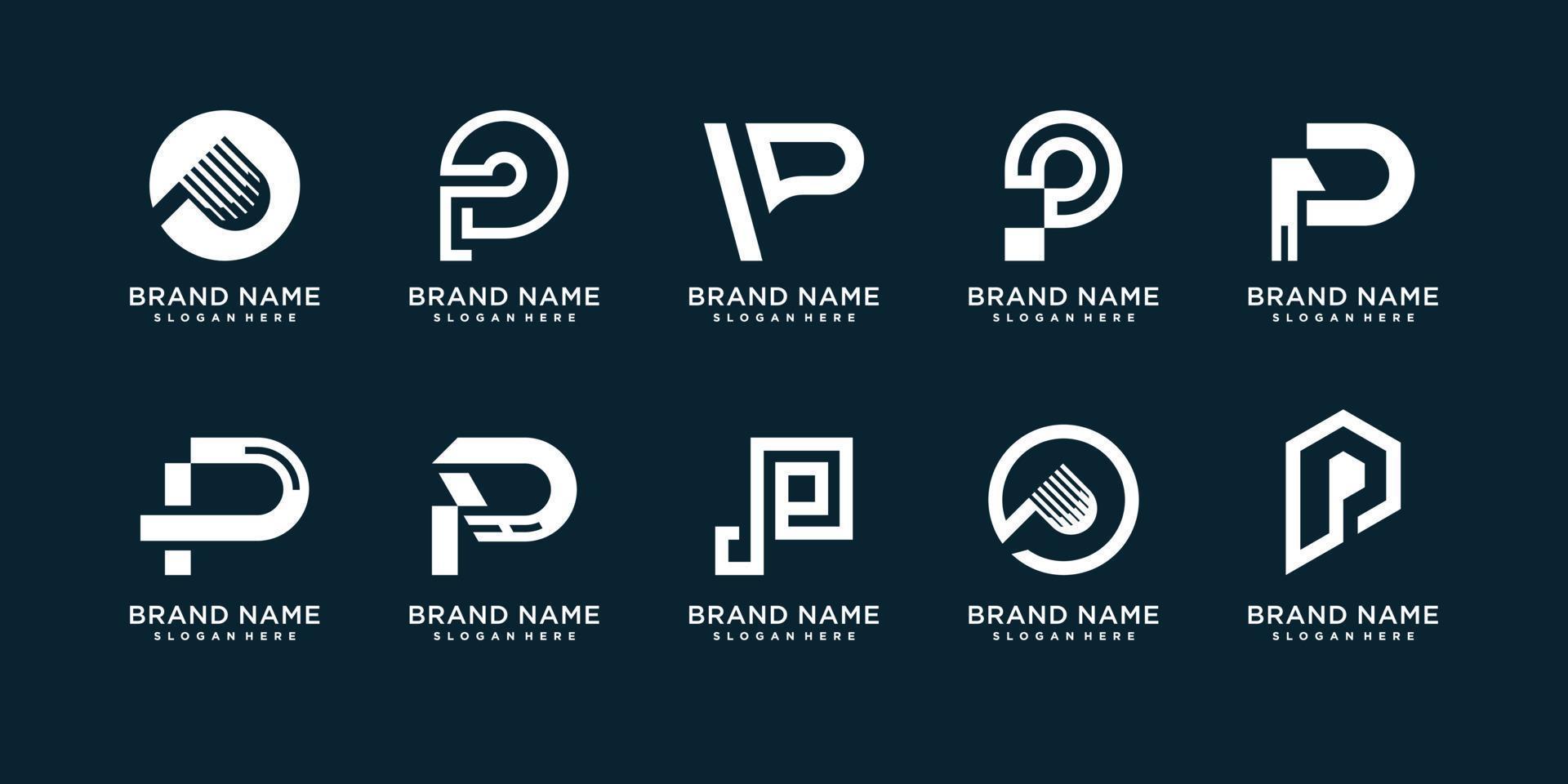 ensemble de modèle de logo lettre p avec vecteur premium de concept créatif