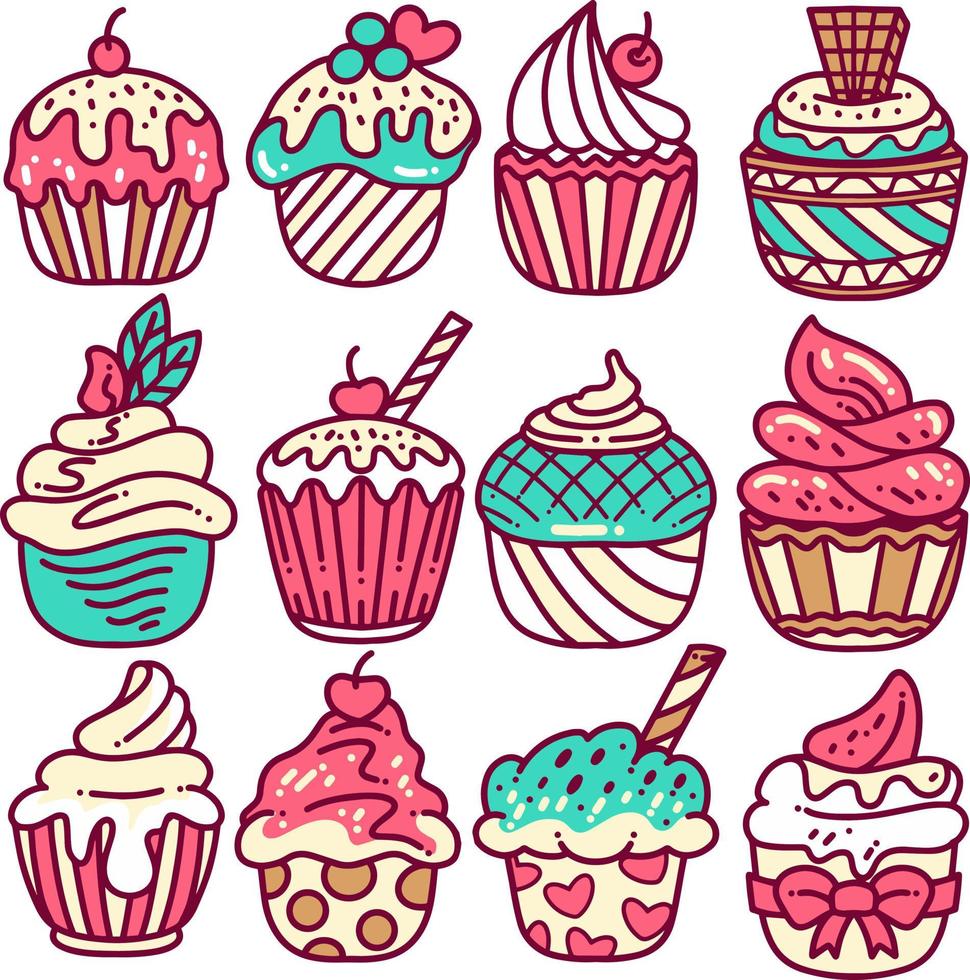 gâteau doodle illustration pack vecteur