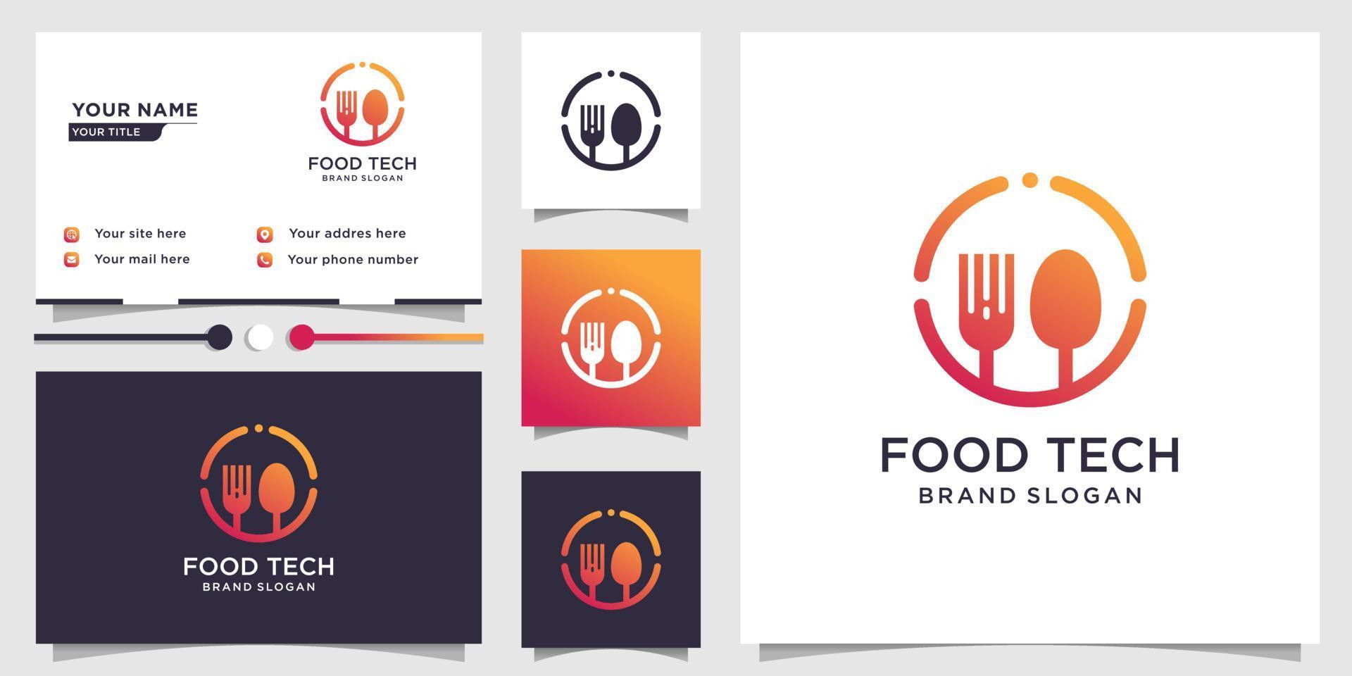 logo de technologie alimentaire avec concept créatif et conception de carte de visite vecteur premium