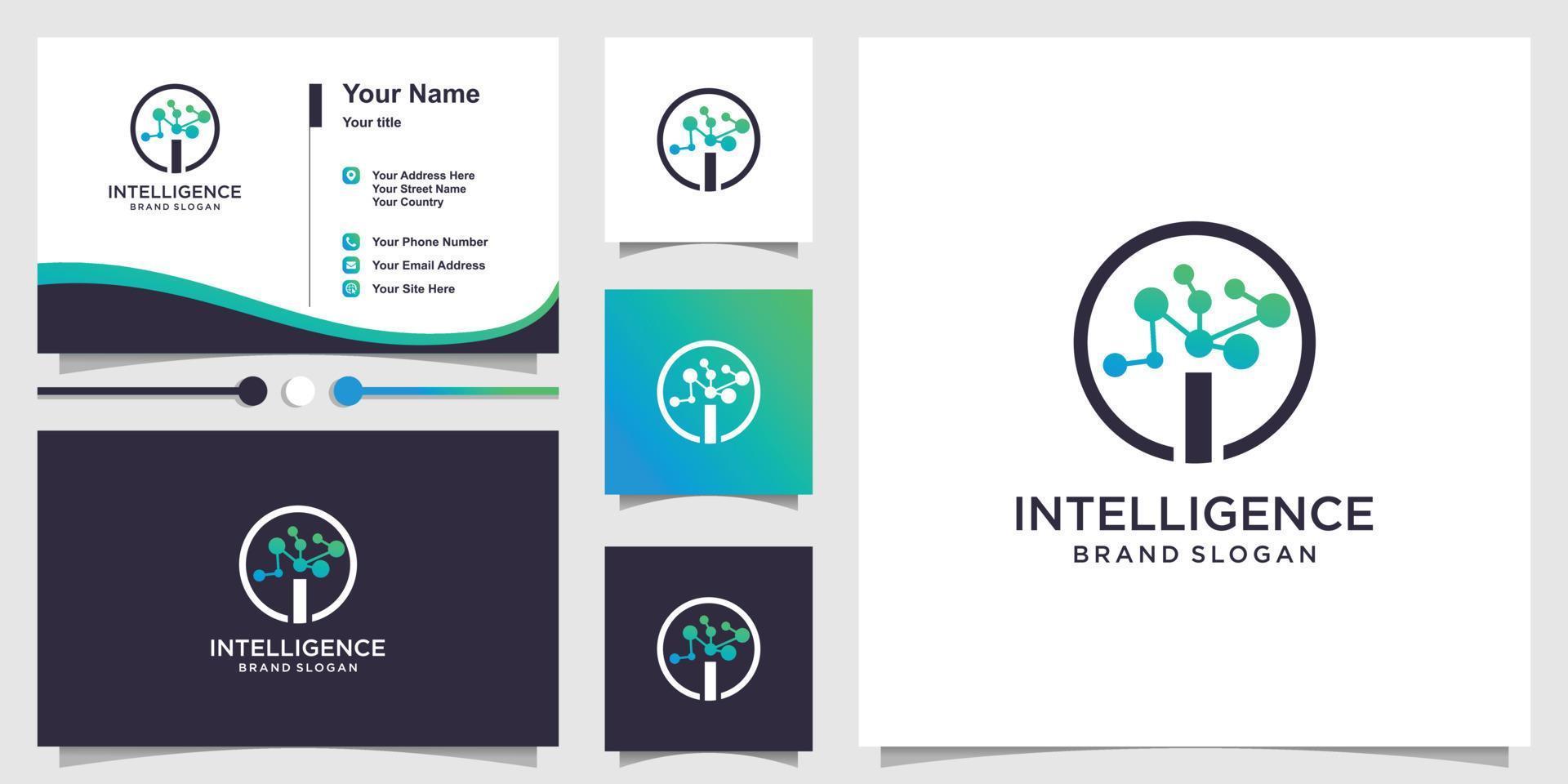 logo d'intelligence avec concept de molécule et conception de carte de visite vecteur premium