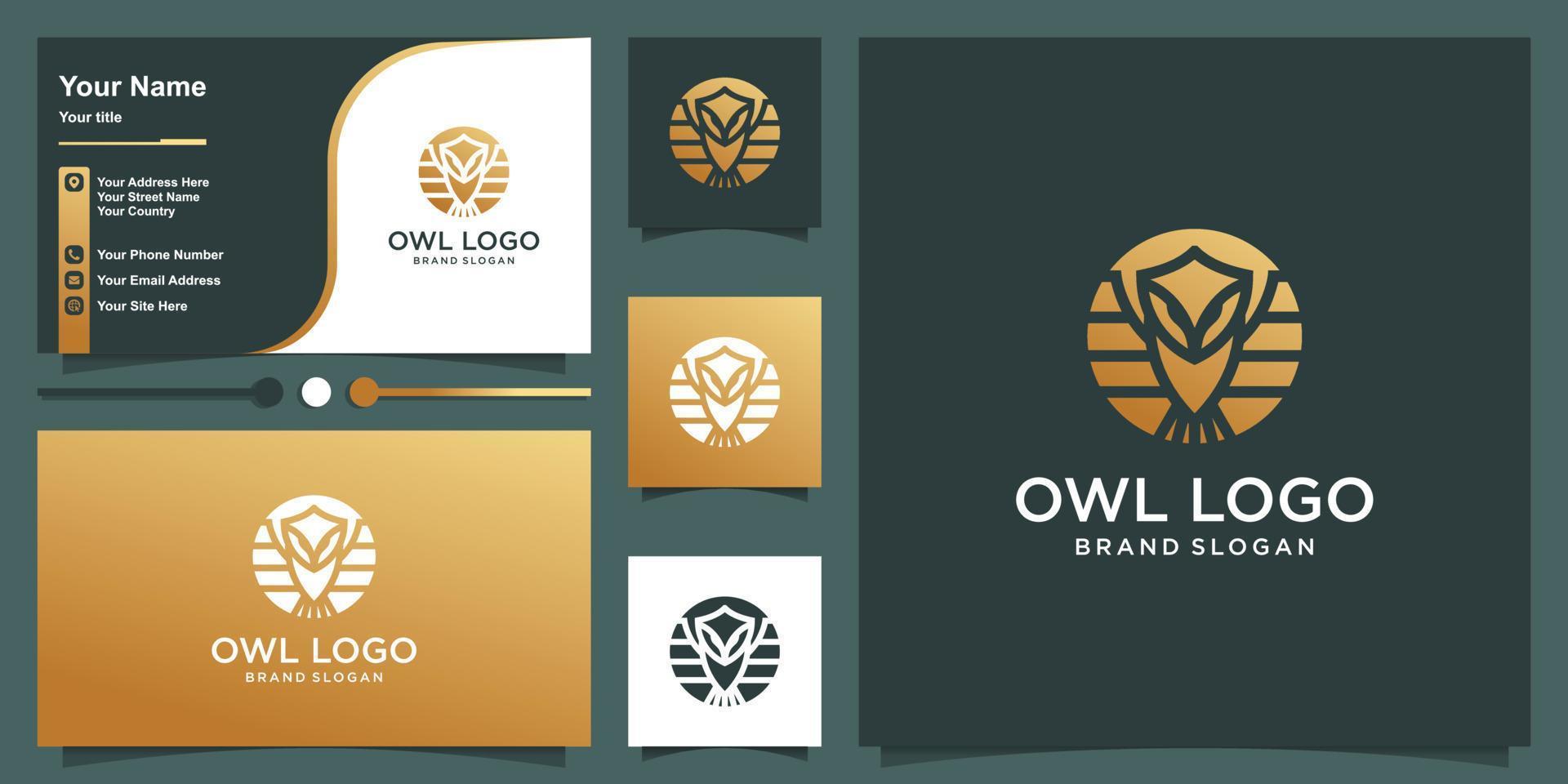 modèle de logo hibou avec style silhouette et conception de carte de visite vecteur premium